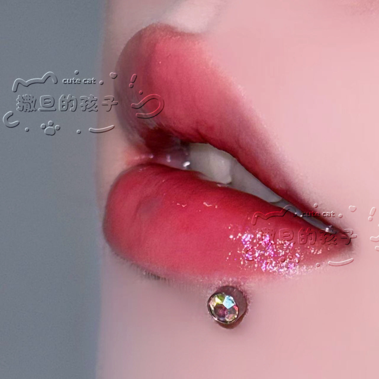 Satan's Child Noble Lady Lip Ring Black Diamond 16mm 1.2mm Sweet Cool Hot Girl Piercing Jewelry detail image 8