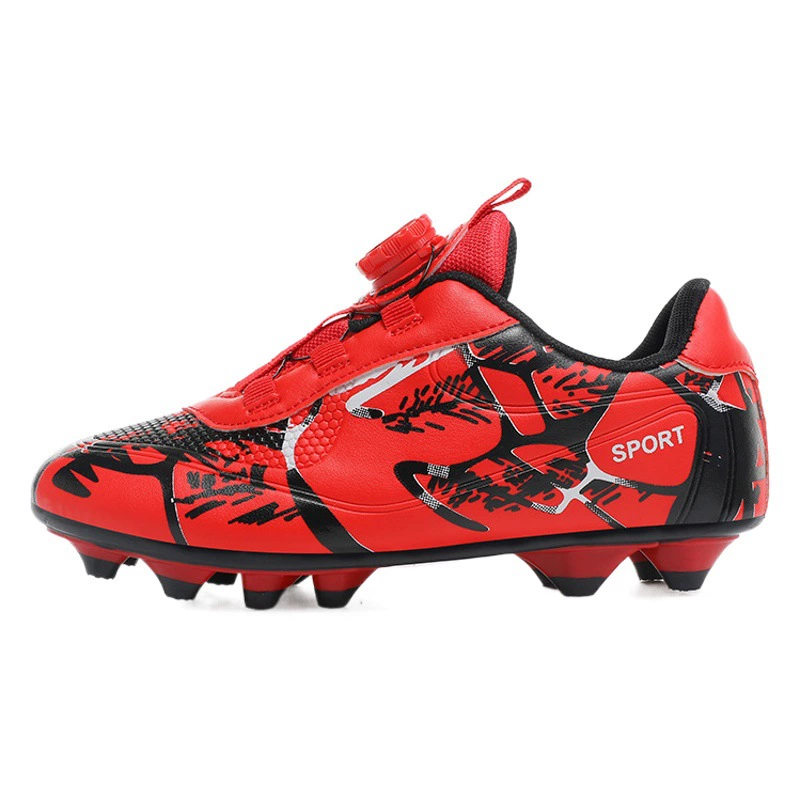 Детские футбольные бутсы 2023 года с поворотной застежкой, спортивная обувь для учащихся начальной школы, шиповки TF, длинные шипы, тренировочные кроссовки, легко гнущиеся.