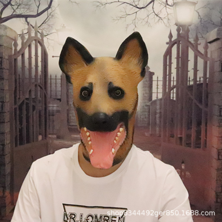 Perro policía asma perro Lobo cabeza cubierta Pastor Lobo Perro Animal máscara de látex Halloween lindo animal accesorios de rendimiento