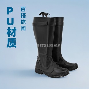 Wish European and American New Round Toe Versatile Knight Boots Men's Leather Boots 40-48 Large Size High Boots Men's Shoes