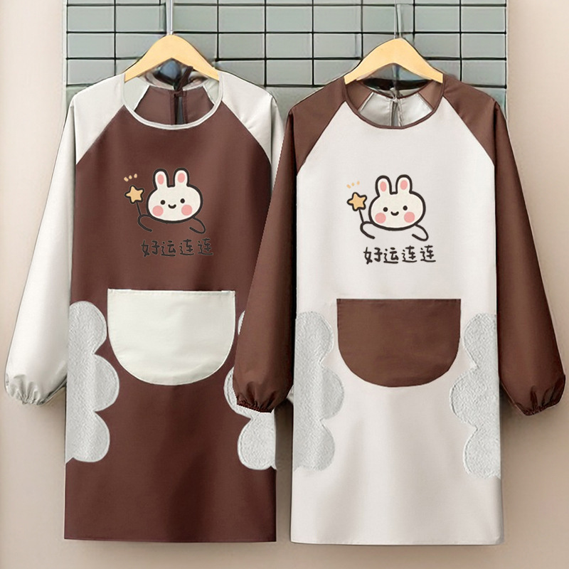 Thickened waterproof apron household kitchen coverall adult catering work clothes cooking oil-proof stain-resistant female waist printing