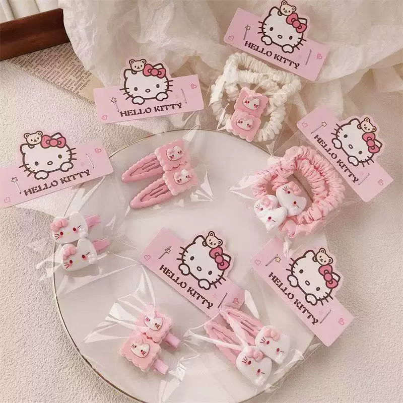 Аксессуар для волос (Hello Kitty) набор из 6 шт. — розовые заколки и резинки, пудровый дизайн