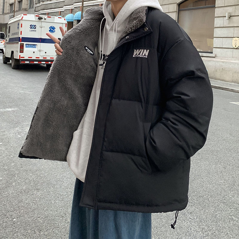 Invierno forrada de lana engrosada de doble cara de Cachemira abrigo de algodón acolchado de los hombres de Hong Kong estilo de moda abrigo de pan suelto pareja abrigo casual