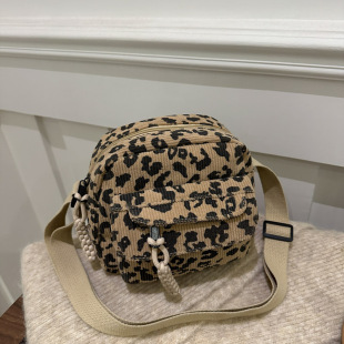 Cross-Border Wholesale Shoulder Crossbody Bag 2025 Autumn and Winter New Fashion Versatile Niche Retro Corduroy Leopard Print Bag