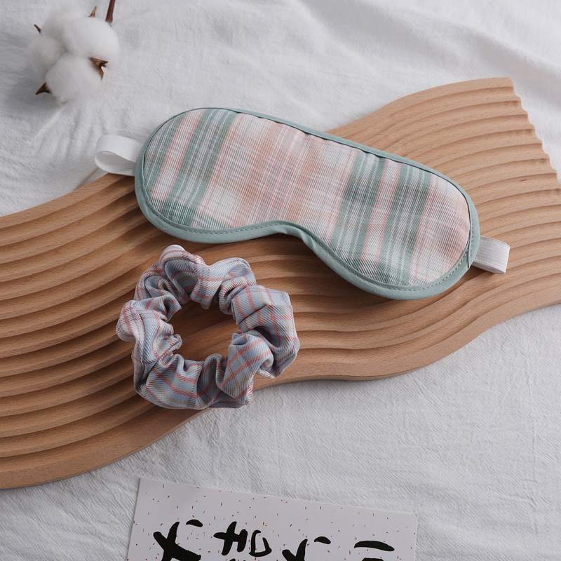 日系創意満版プリント格子縞レトロシンプルアイマスクヘアセット遮光睡眠アイマスク現物多色|undefined