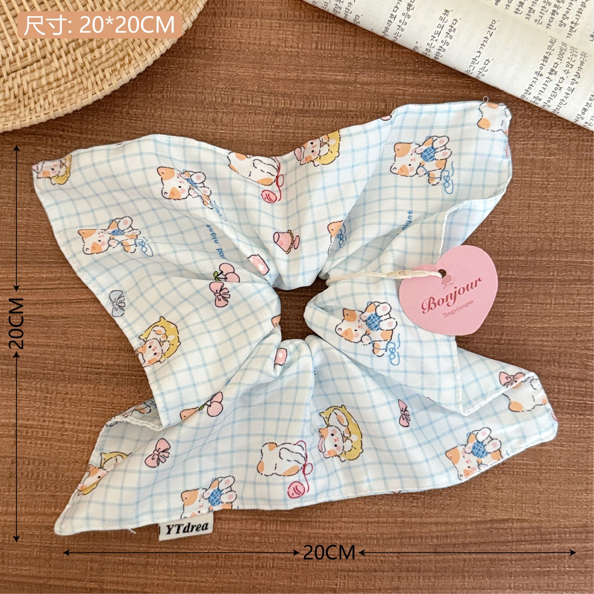 Frase francesa retrógrada cuadrada banda de intestino grande toalla cuadrada corazón de niña cuerda de cabello baja cuerda de cabello de alta sensibilidad adornamiento para el cabello