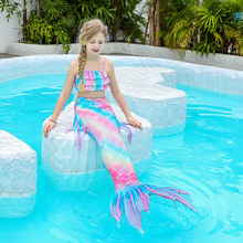 Ghnatygren跨境儿童美人鱼泳衣女童彩色美人鱼尾巴三件套游泳服