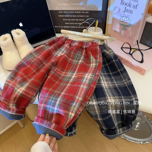 2025 New Trendy Fashion Children's Fleece Pants, Versatile Straight Leg Pants, Fleece Lined and Thickened, Korean Style, Casual and Versatile