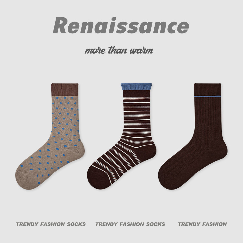 Renaissance袜子女ins潮秋冬新款精梳棉卡通人物条纹无骨中筒女袜|undefined