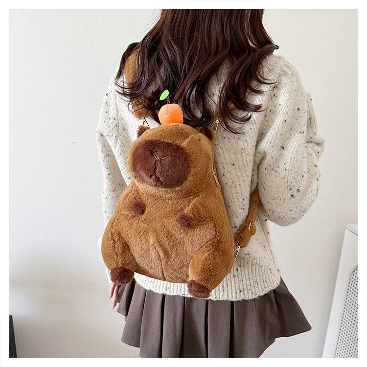 756g Weight Zipper Closure Type Single Shoulder Strap, Double Shoulder Straps Strap Type Shoulder Bag, Functional Backpack Bags Type Party, Street, Shopping Occasion Plush Material Women's Backpack Backpack Animal, Capybara Pattern All Seasons Season Unisex Gender Elegant, Streetwear Style Square Shape Animal Capybara Party Street Shopping Women's Backpack 15