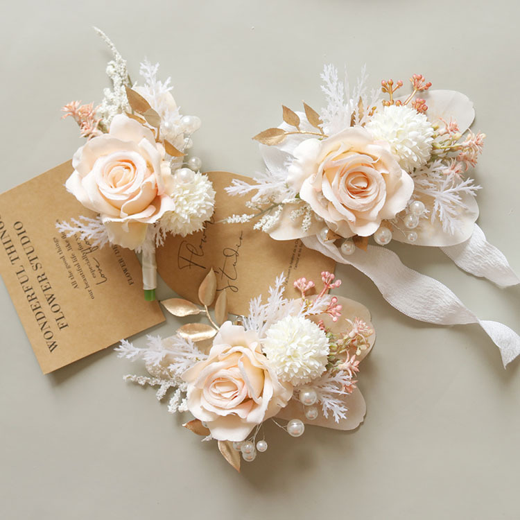 芸雅閣2437結婚祝いの花芸のシミュレーションの花の造花の卸売りの胸の花の手の花の女性の花の花の肩の花のシャンパンのピンクの白|undefined