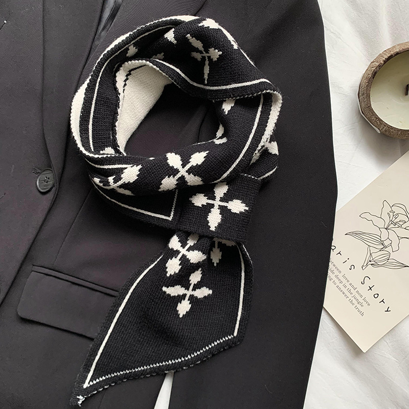 Bufandas de punto de alta sensación de nuevo estilo coreano otoño invierno versátil tablero de ajedrez perforación toallas de orejas perezosas cruzada guillera