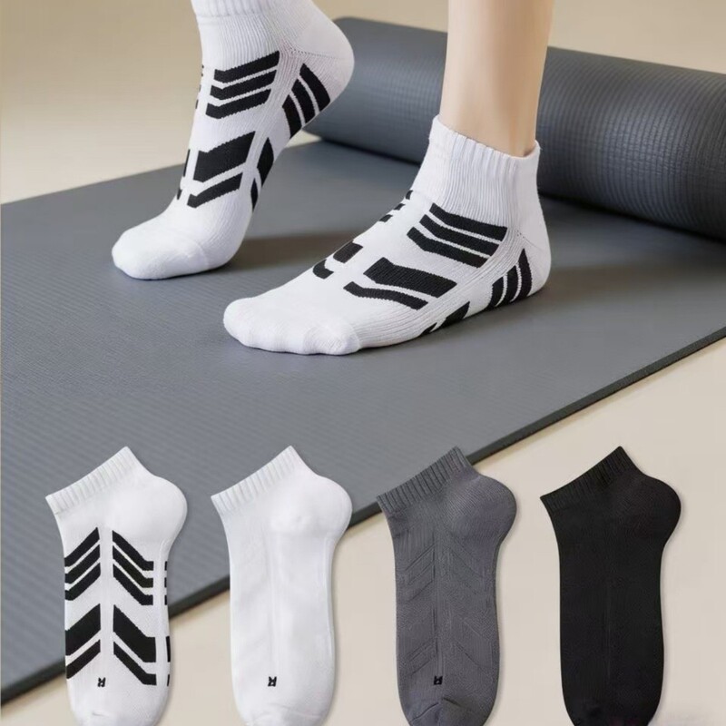 Men's Sports Mesh Breathable Long Anti-Odor Sweat-Absorbing Socks Outdoor Running Exercise Non-Slip Socks Short Boat Socks