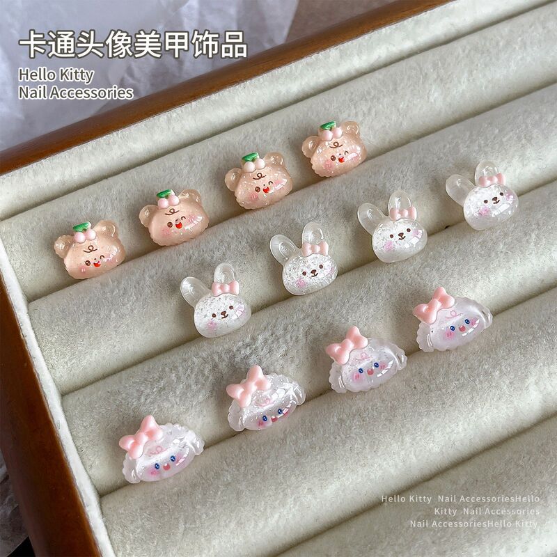 Cartoon head nail ornaments super cute semi-transparent sweet wind bear rabbit rabbit puppy nail ornaments wholesale Cartoon head nail ornaments super cute semi-transparent sweet wind bear rabbit rabbit puppy nail ornaments wholesale