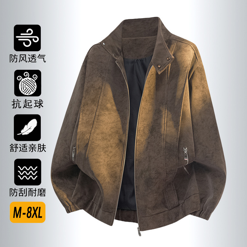 M-8Xl Large Size Jacket Men's Pu Leather Jacket Men's Suede Fat Man's Stand-Up Collar Jacket Men's Loose Trendy Brand Korean Style Light M-8Xl Large Size Jacket Men's Pu Leather Jacket Men's Suede Fat Man's Stand-Up Collar Jacket Men's Loose Trendy Brand Korean Style Light