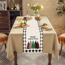 厂家直销亚马逊新款圣诞节桌旗欧式轻奢条纹桌布派对装饰棉麻桌旗