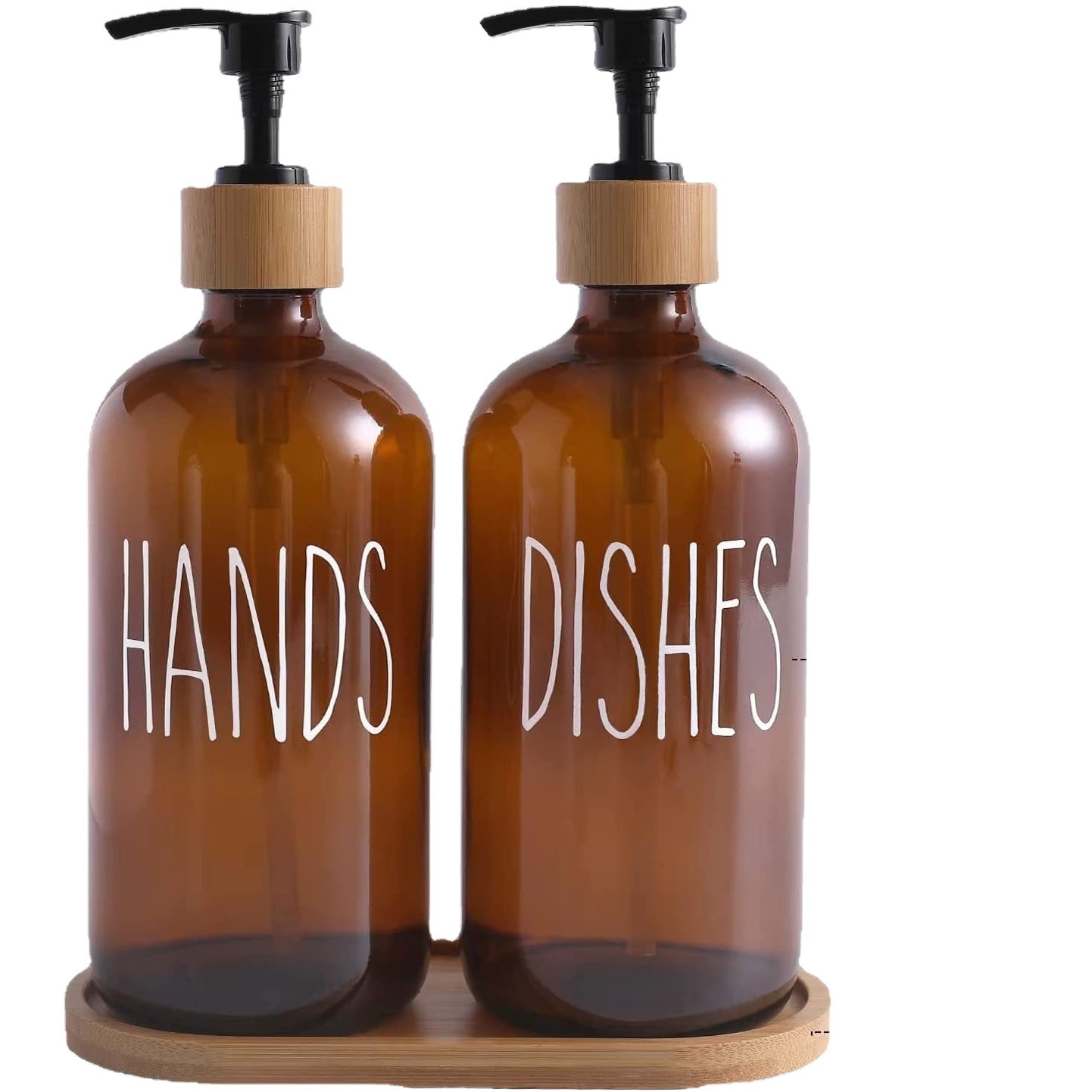 Amazon serie de baño de 16oz café rústico botella de jabón de madera botella de desinfectante de manos con jabón de madera