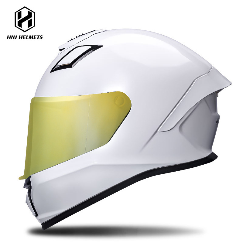 Helmet Full Helmet | Universal Motosiklet kaskı (dəbilqə) - 607-bright-white-transparent-visor-gold-plated-visor-s