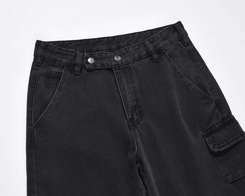 Men's Streetwear Cargo Jeans – Oversized High-Waist Utility Pants With Multi-Pockets (Black, S-Xxl)_mkmklike.com