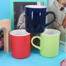 现代简约彩色双色釉陶瓷亮面咖啡杯加厚直筒器形定制logo无勺