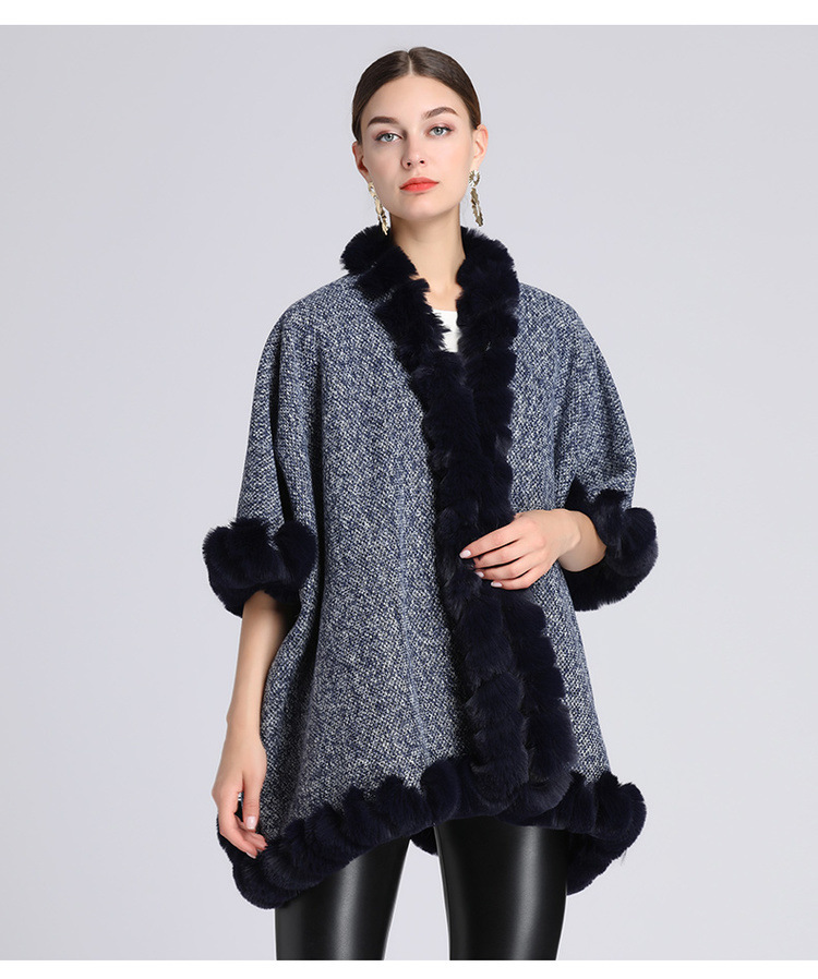 Extra Fleece extra dicker Pelzkragen Umhang locker große Größe Strickjacke Mantel Frau_voghion.com