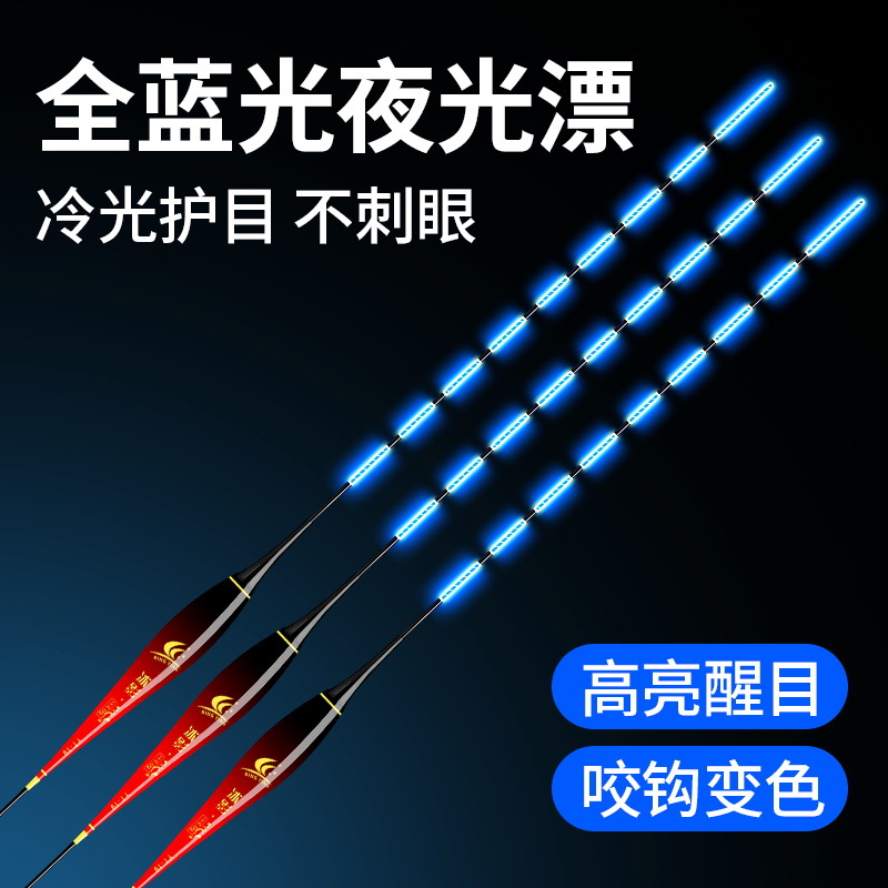 Full Blue Tail Luminous Floating Bite Hook Color Changing Day and Night Dual-Use Digital Float High-Sensitivity Cold Light Night Fishing Float for Crucian Carp and Carp