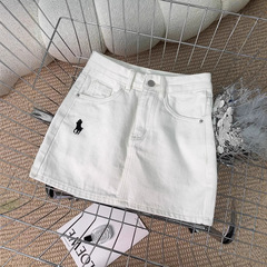 欧品刺繍半身スカート2025夏の新型韓国版白色高腰痩せa子デニムスカート女性ins風