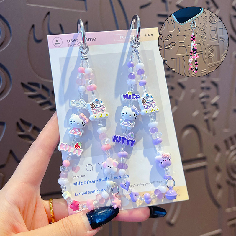 DIY 도파민 헬로키티 비즈 휴대폰 스트랩 자동차·가방 키링 열쇠고리 장식