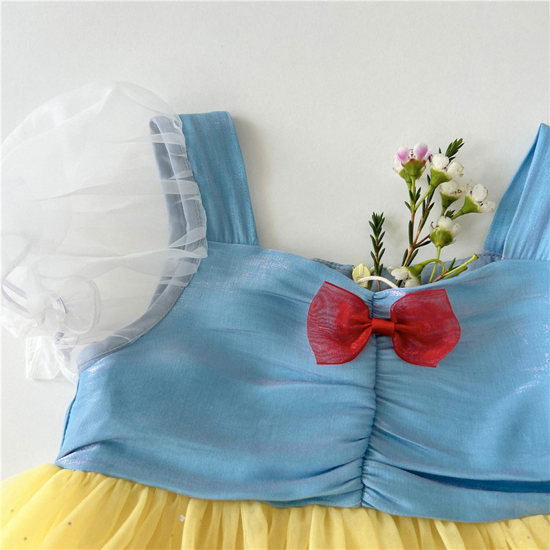 [Exempt de posta] niñas arco vestido de princesa para niños de manga corta empalmado vestido de verano niñas de verano nuevos productos