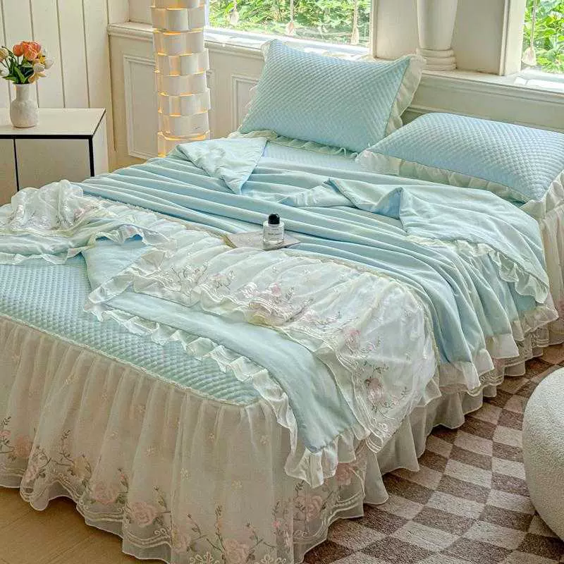 南通家纺床上韩版蕾丝花边款双层边冰豆豆床裙款凉席空调团购批发