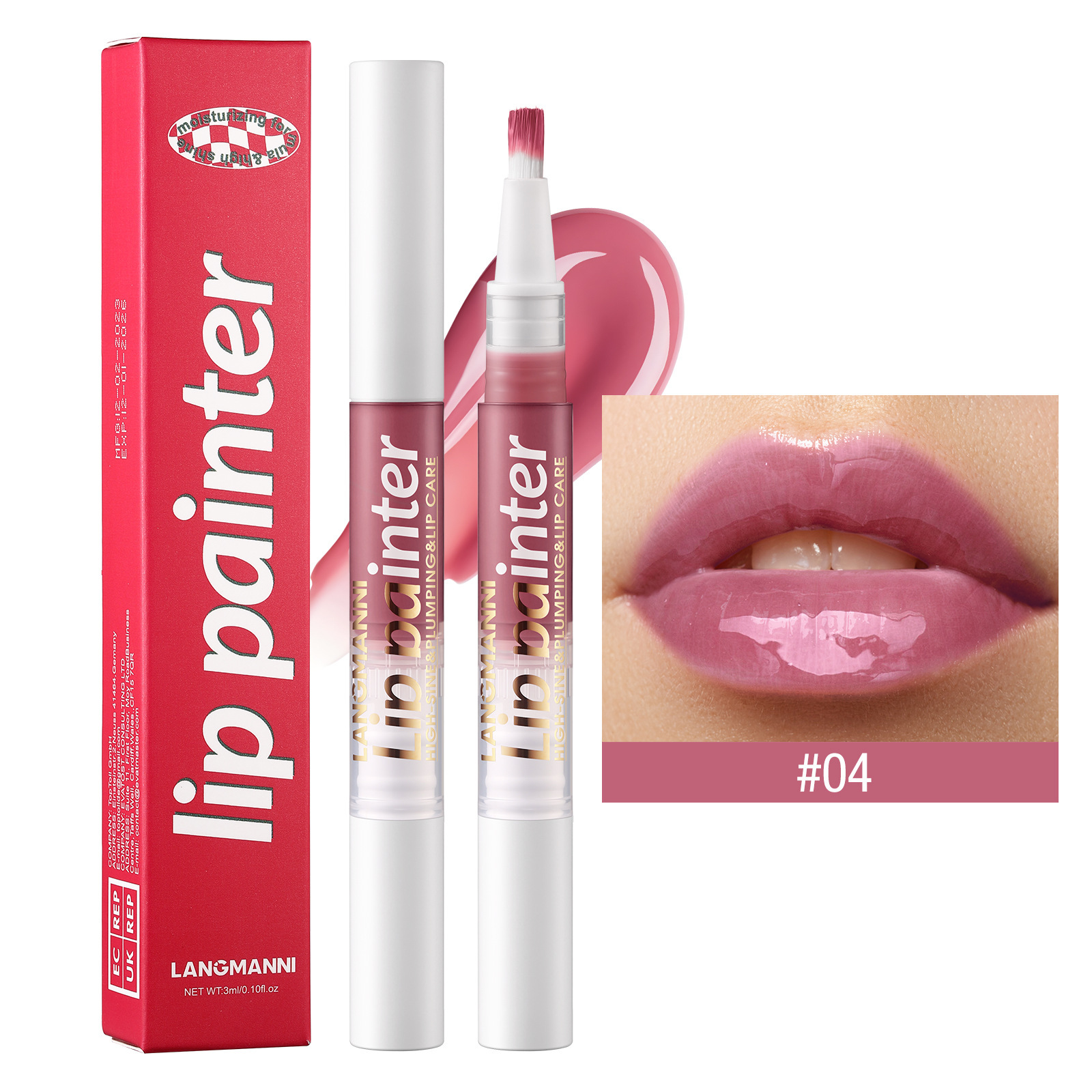 LANGMANNI nuevo brillo de labios giratorio perlado fácil de colorear brocha suave brillo de labios flash