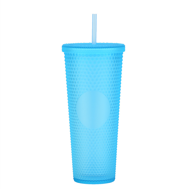 Suministro directo de fábrica de doble capa de paja de plástico taza de gran capacidad creativa 710ml taza Durian taza de mano portátil taza de diamante