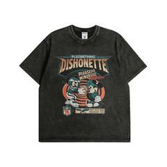 TKPA美式vintage街頭潮牌復古卡通印花小領口做舊情侶短袖T恤男女