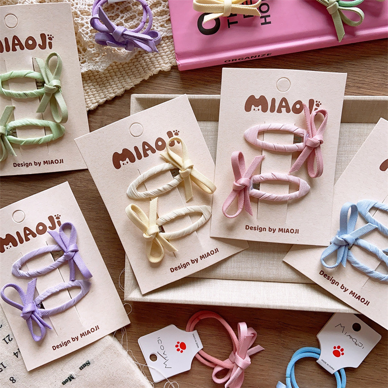 儿童春季小清新纯色基础BB夹女童手工手打蝴蝶结发夹亲子款侧边夹详情5