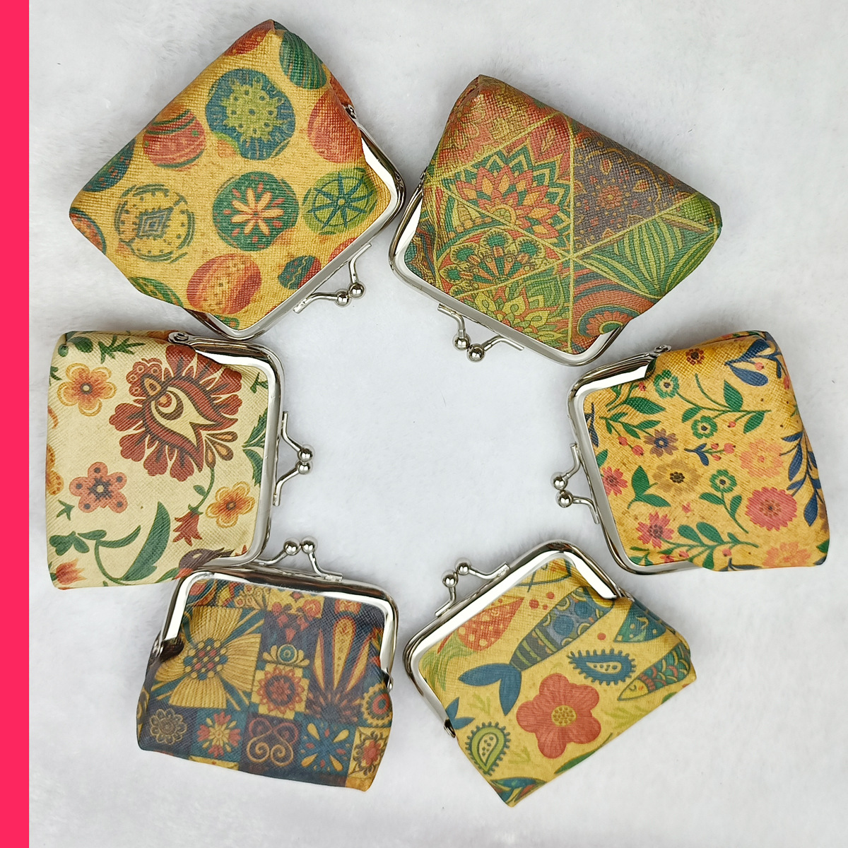 New 3inch Retro Cute Small Coin Purse Creative Imitation Wood Grain Leather Print Mini Coin Bag Clip