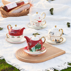 Insクリスマス陶磁器カップ皿アマゾンの人気特色金メッキ茶器セットクリスマスプレゼント1本1杯