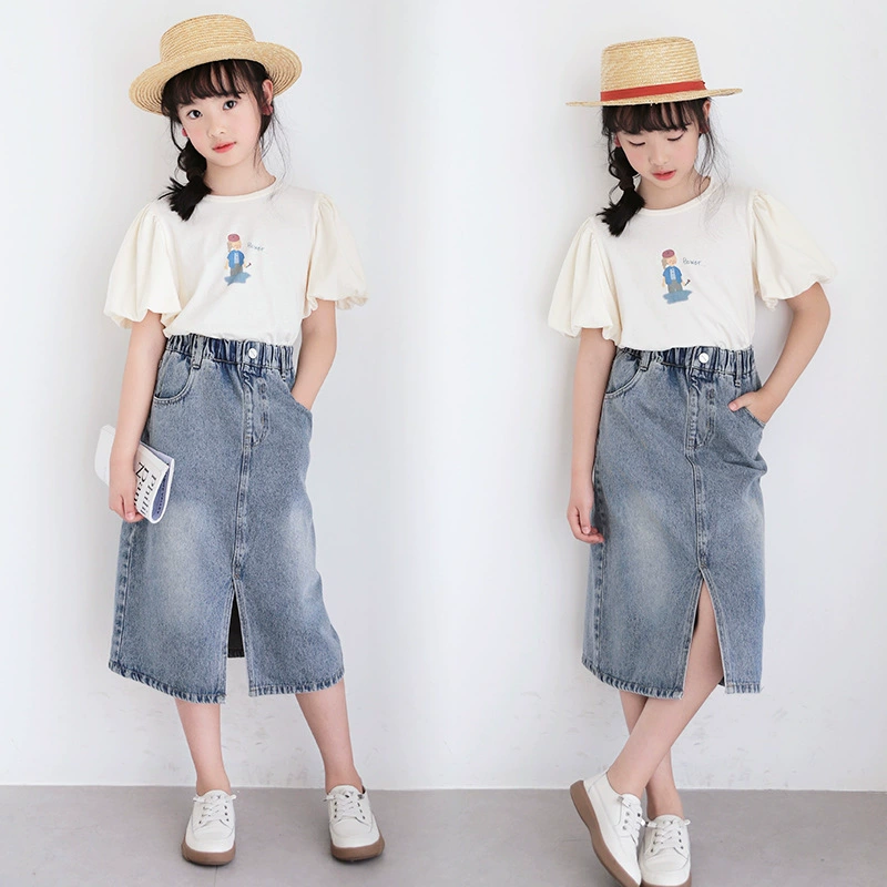 Summer children's soft denim denim skirt, nostalgia, for teenagers