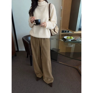 THE MIND加厚呢子裤2026慵懒风松弛感高腰直筒裤子休闲阔腿T7560D