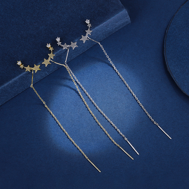 S925 argent étoile gland boucles d'oreilles femmes élégant long visage rond minceur boucles d'oreilles conception simple boucles d'oreilles boucles d'oreilles