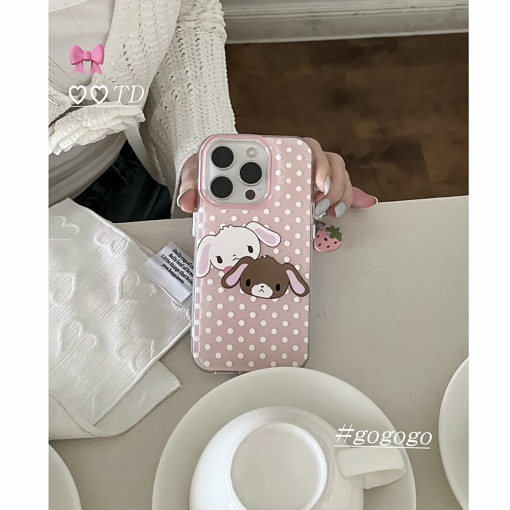 Conejito lindo de lunares de dibujos animados para Apple 16ProMax funda para teléfono móvil 15Pro niña 14/13 nuevo 15Pm