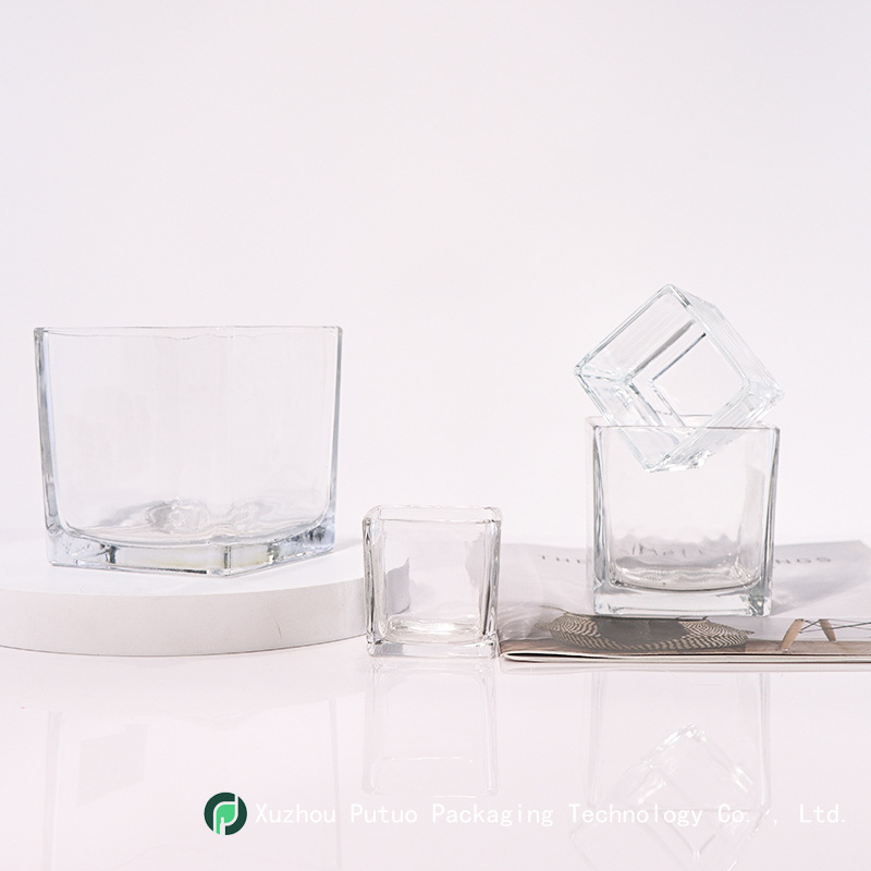 Mayorista transparente vidrio cuadrado vela vidrio cuadrado cilindro acuario