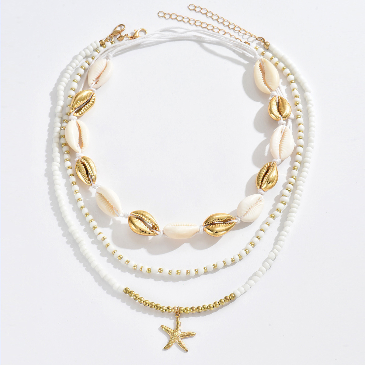 Bohemian Layered Necklace White Rice Bead Ocean Beach Style Jewelry_voghion.com