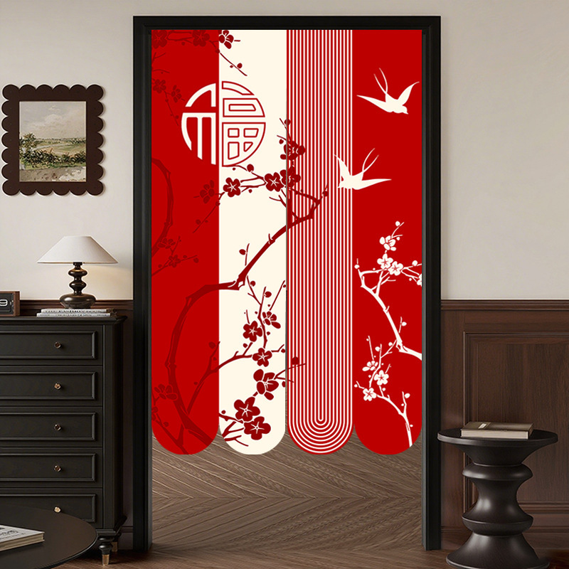 New Chinese Style Door Curtain New Year's Eve Living Room Tea Room Partition Bathroom Half Curtain Punch-Free Bedroom Kitchen Curtain