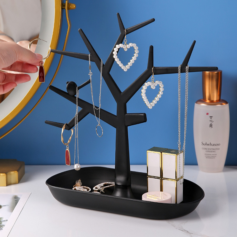 Soporte de exhibición de joyas con forma de árbol de astas de ciervo para pendientes y collares, organizador de escritorio con diseño de ciervo de dibujos animados.