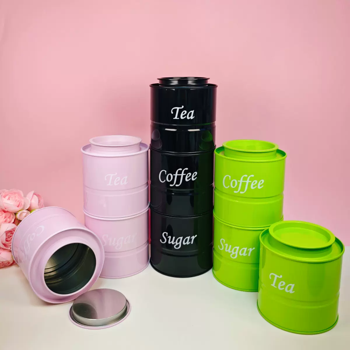 定制咖啡糖果茶叶铁罐包装跨境品厨房密封储物桌面收纳可堆叠圆罐