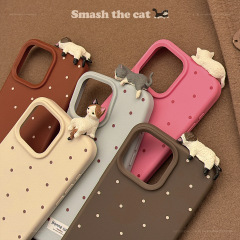 かわいい立体的な猫の指紋防止iPhone 17ケース、Apple 16、15 Pro Max対応、シンプル