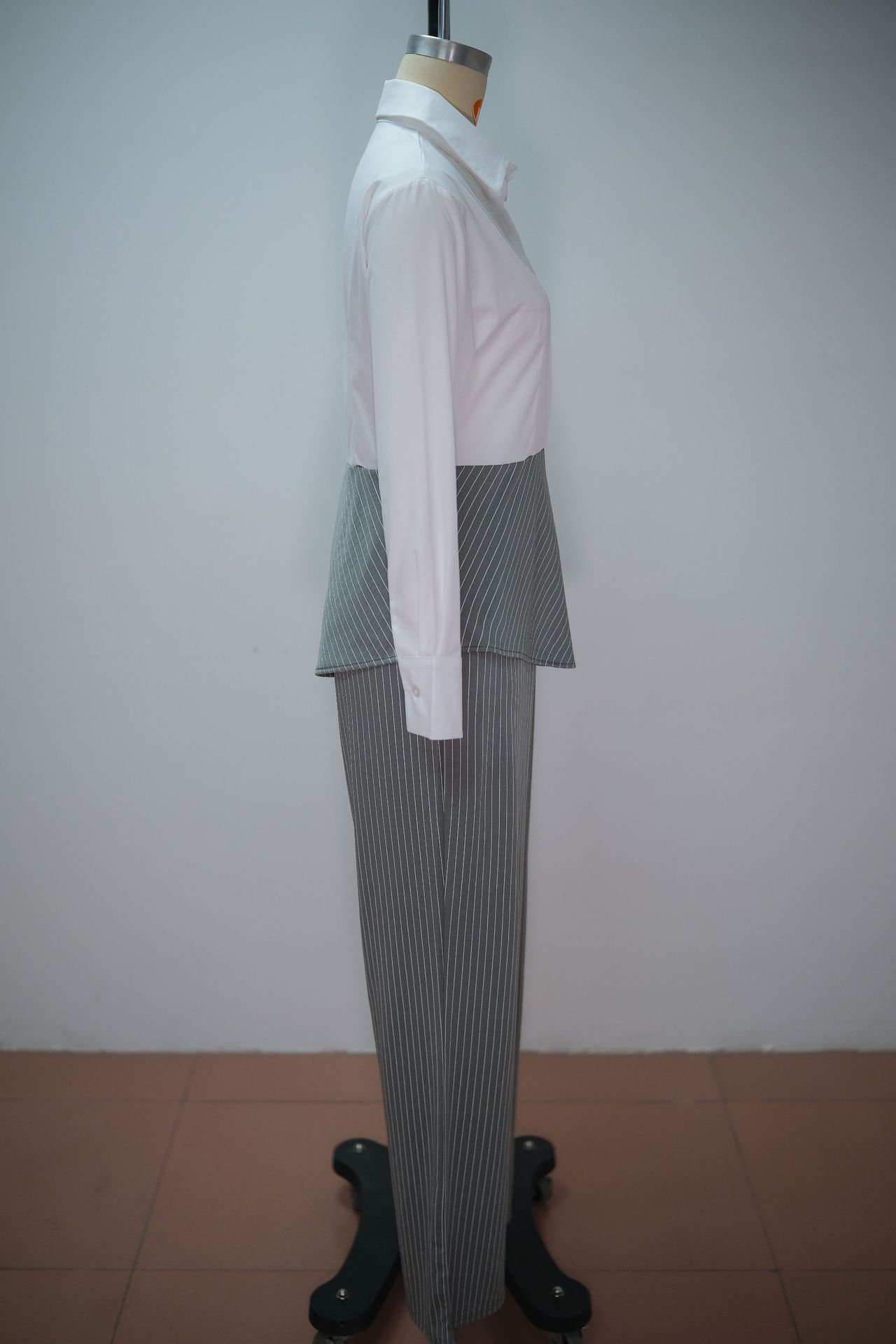 Women's Spring Casual Lapel Shirt And Wide Leg Pants Set Striped Patchwork Suit American Style In Stock_ecoleips.com