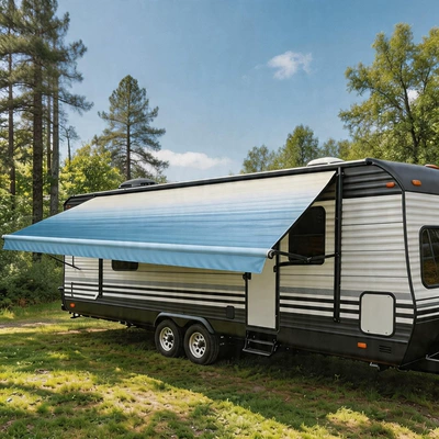 Avtomobil dam çadırları Rv Camping Car Side - blue-and-white-gradient-black-pole-25x25m