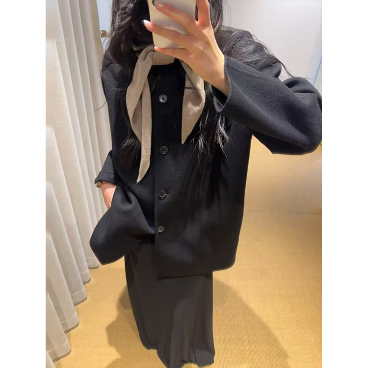 Row25 New Autumn and Winter Wool Cashmere Round Neck Loose Outwear Windbreaker Normcore Style Woolen Outwear