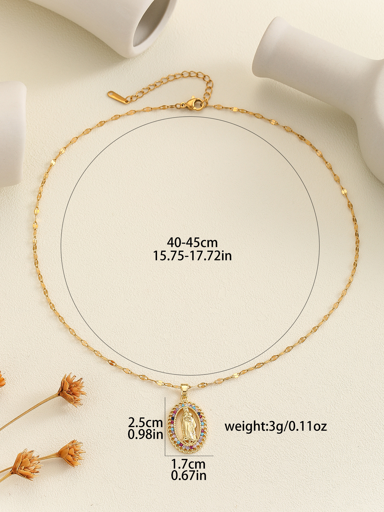 12g Weight Copper Pendant Material Zircon Inlay Material Pendant Necklace Classification Copper Chain Material 1 Piece Quantity Holiday, Daily Occasion Copper Material Human, Virgin Mary, Oval Pattern Women's Gender Inlay Design IG Style Style Copper Inlay Human Virgin Mary Oval Zircon Pendant Necklace 24